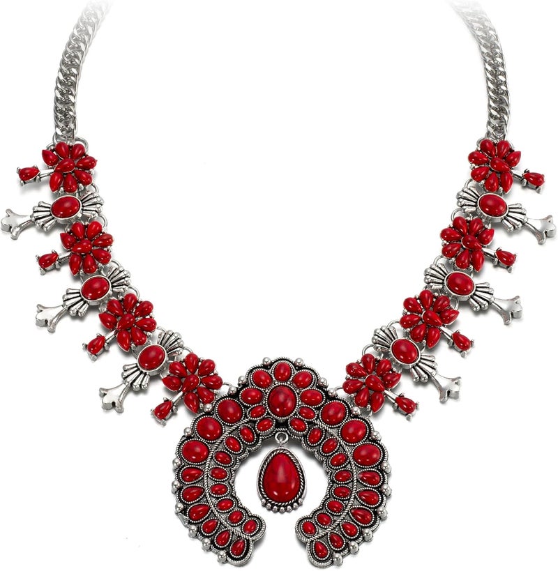 Flyonce Bohemian Turquoise Collar Necklace, Art Deco Flower Costume Statement Necklace for Women - Image 1